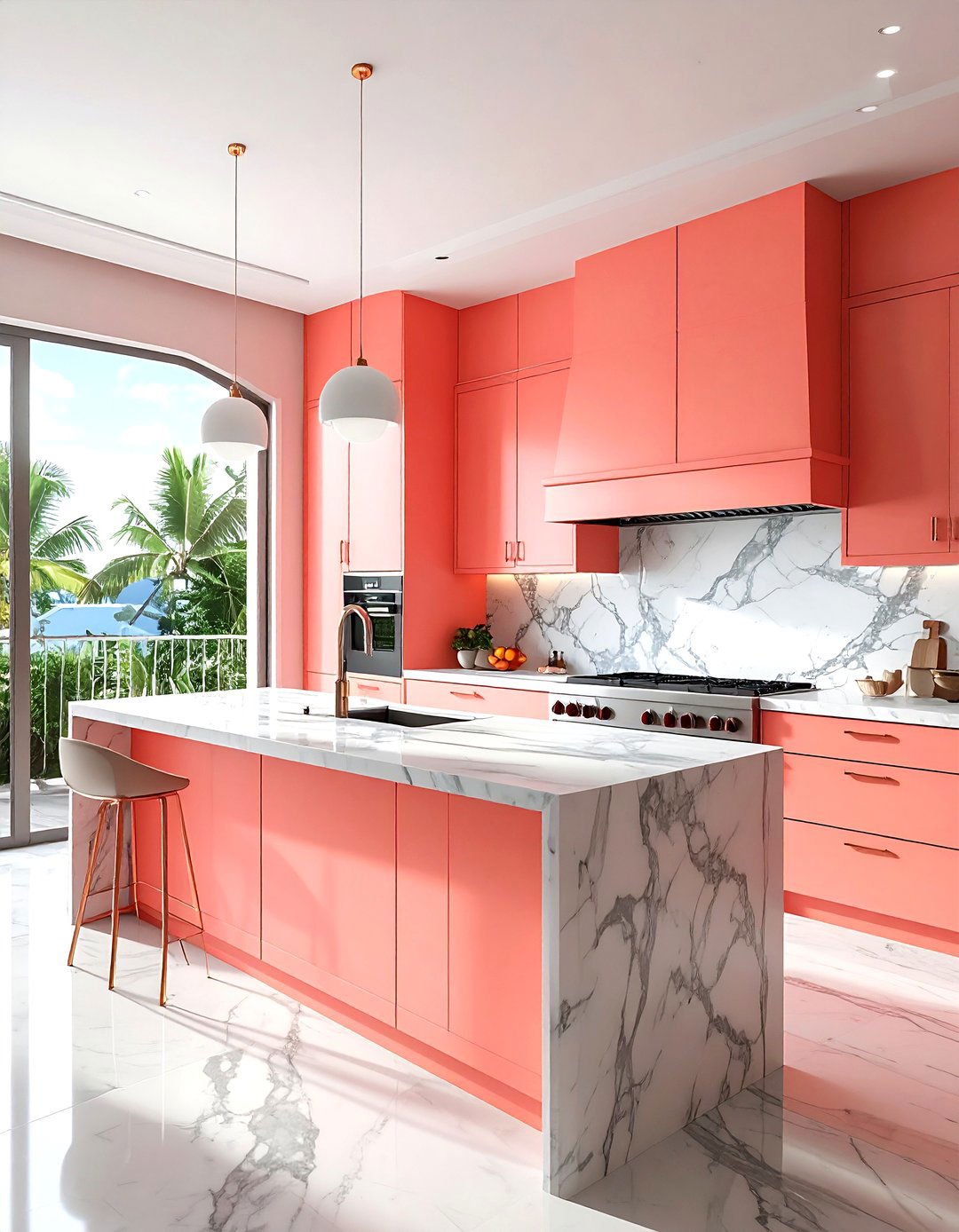 Coral Pink Accents - 30 Caribbean kitchen ideas