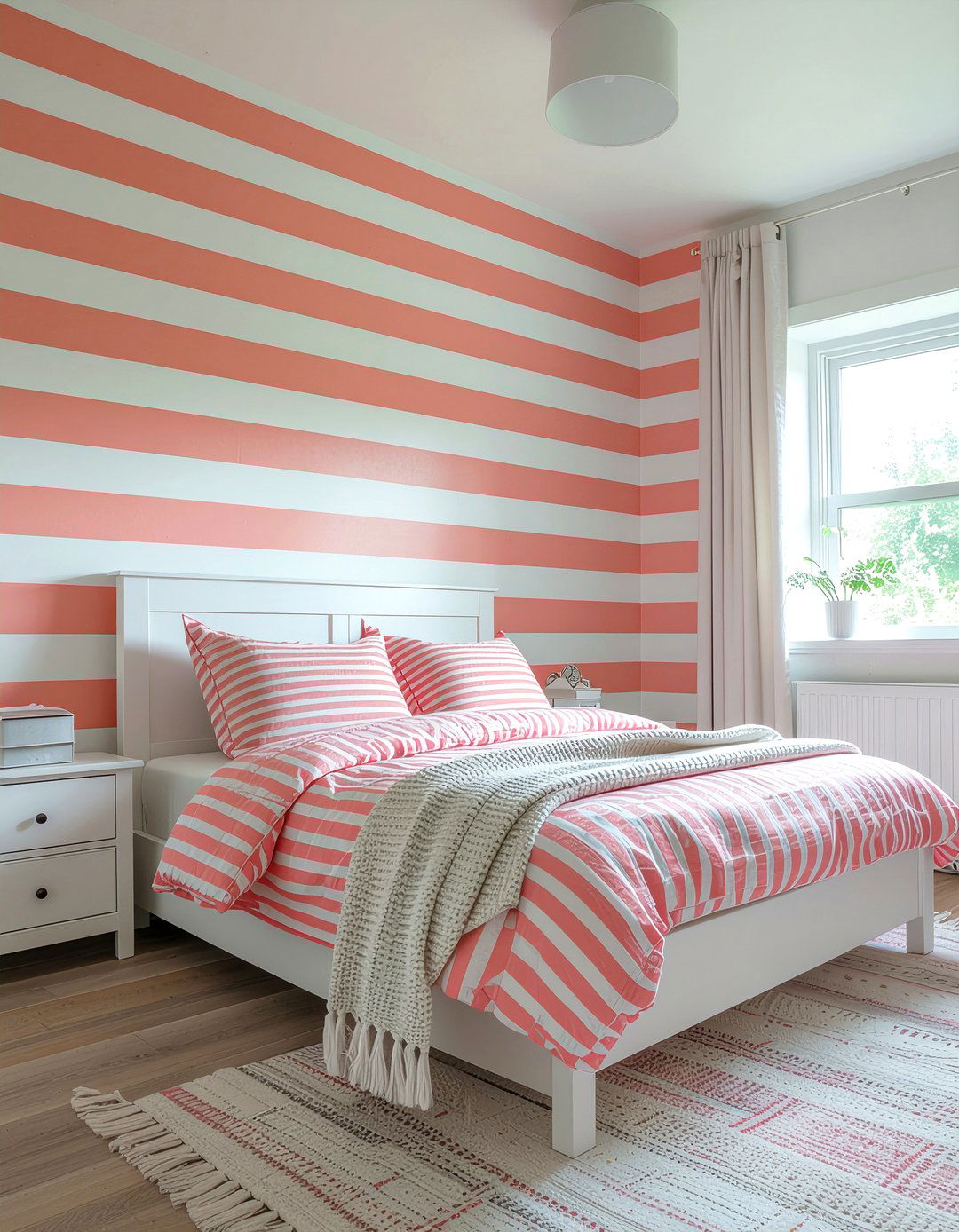 Coral Striped Bedroom - 30 coral bedroom ideas