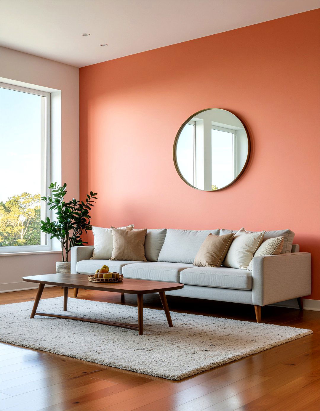 Coral accent wall - 30 coral living room ideas