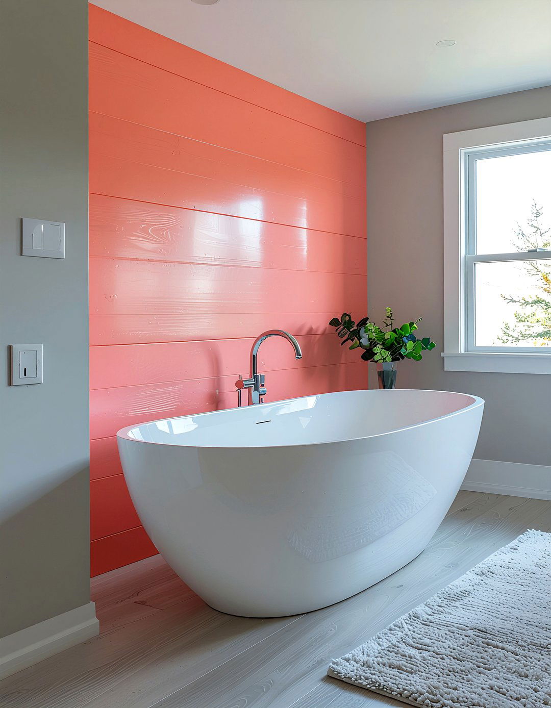 Coral accent wall bathroom - 30 coral bathroom ideas