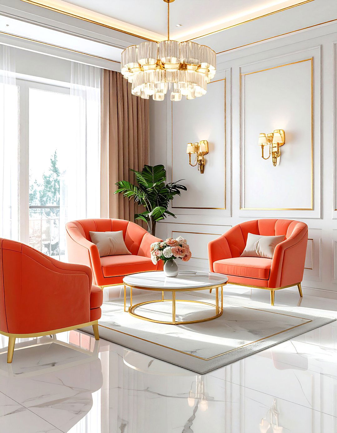Coral and gold living room - 30 orange living room decor ideas