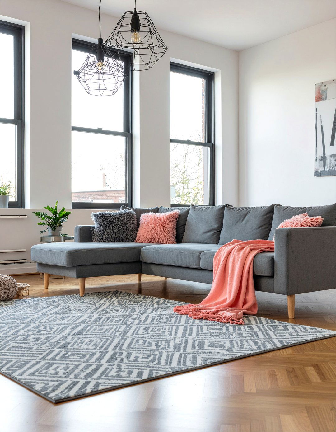 Coral and gray - 30 coral living room ideas