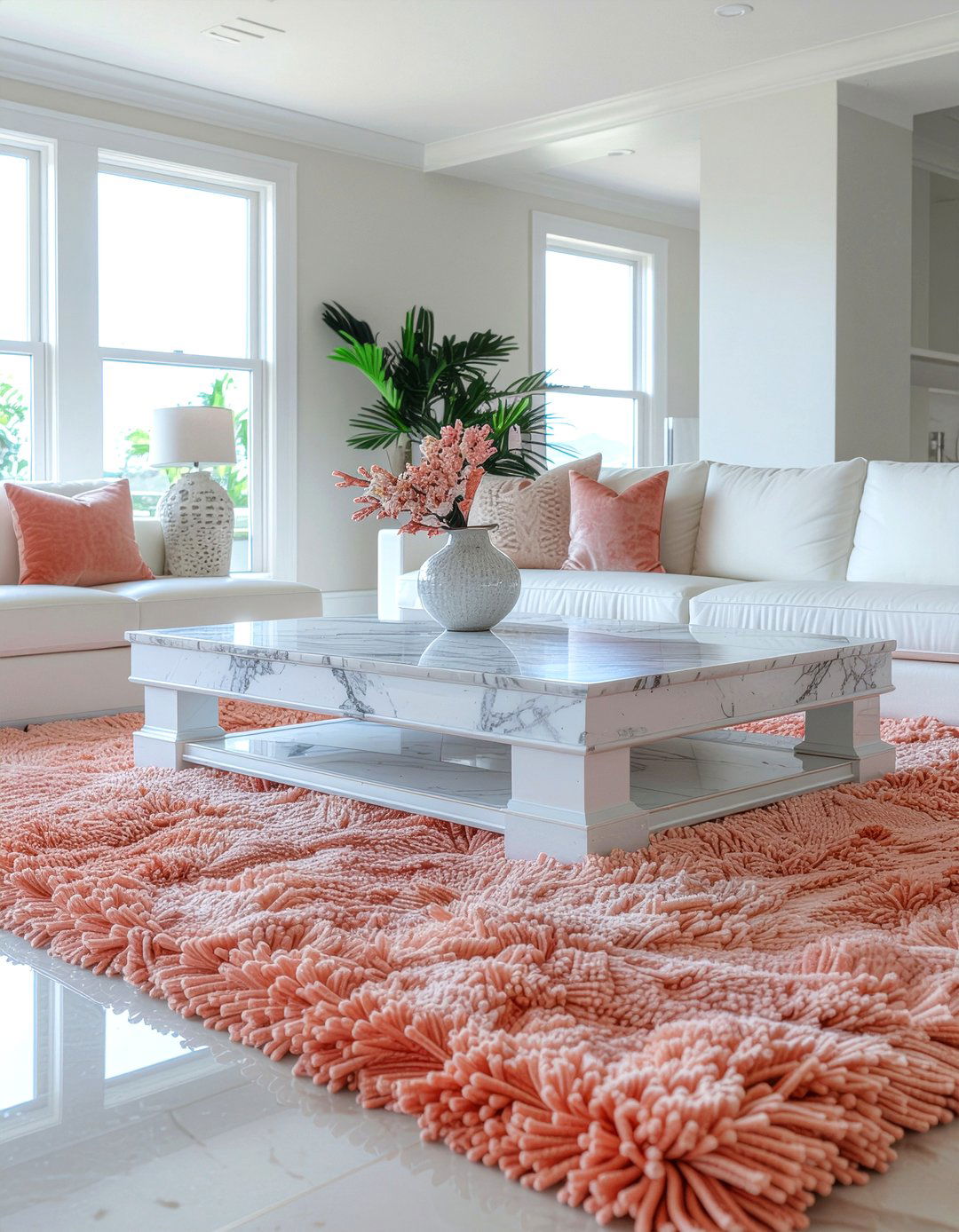 Coral and marble - 30 coral living room ideas