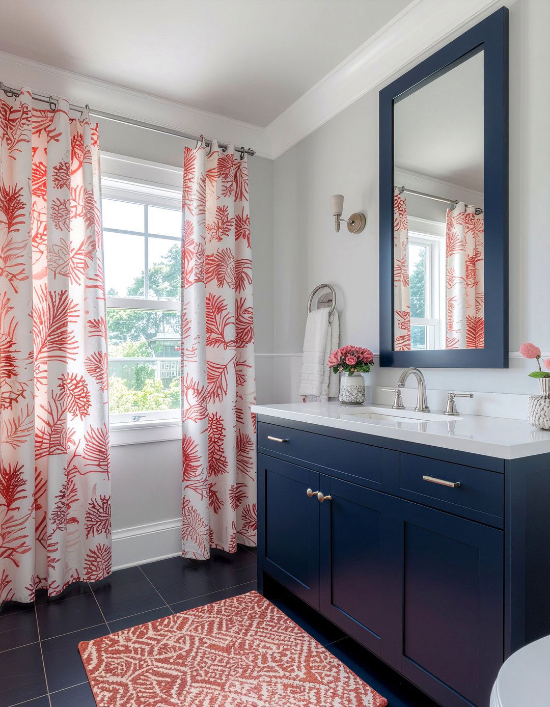 Coral and navy blue bathroom - 30 coral bathroom ideas
