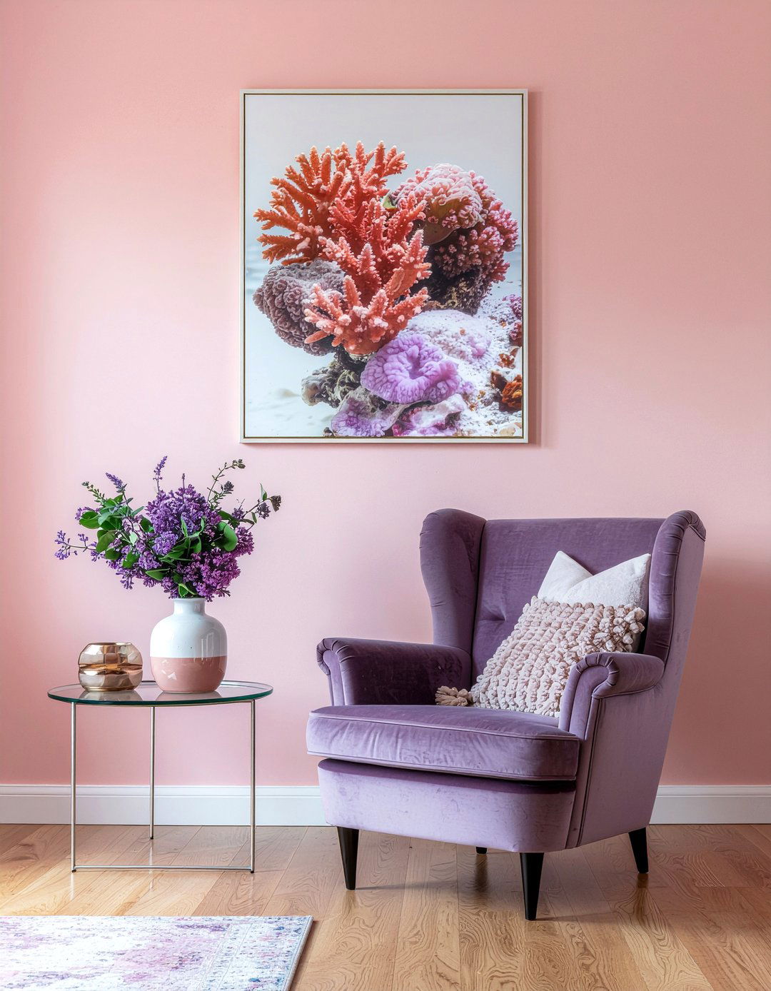 Coral and purple - 30 coral living room ideas