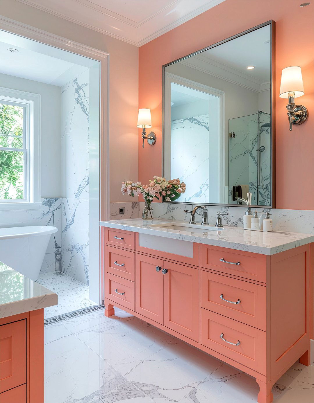 Coral and white marble bathroom - 30 coral bathroom ideas