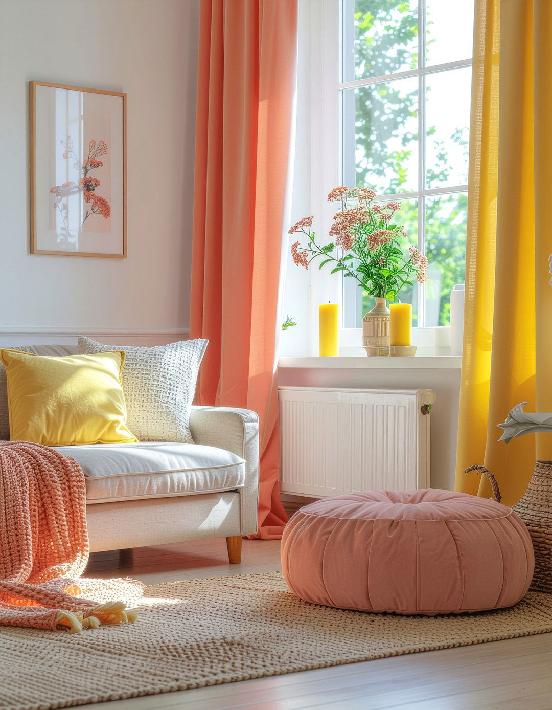 Coral and yellow - 30 coral living room ideas