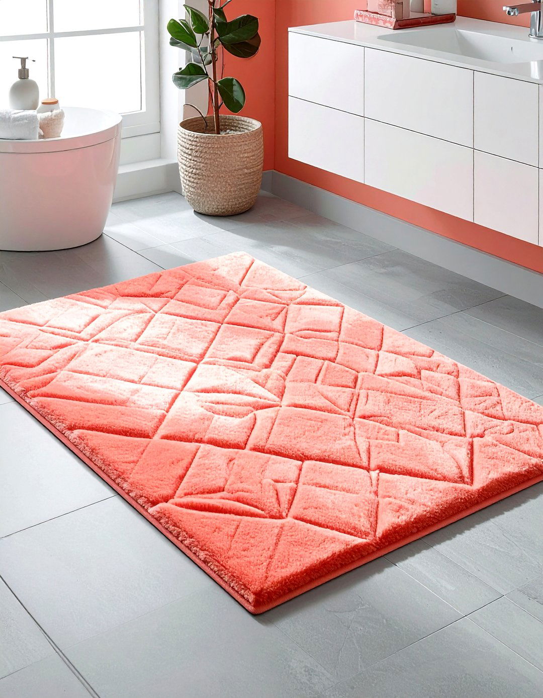 Coral bathroom rug - 30 orange bathroom decor ideas
