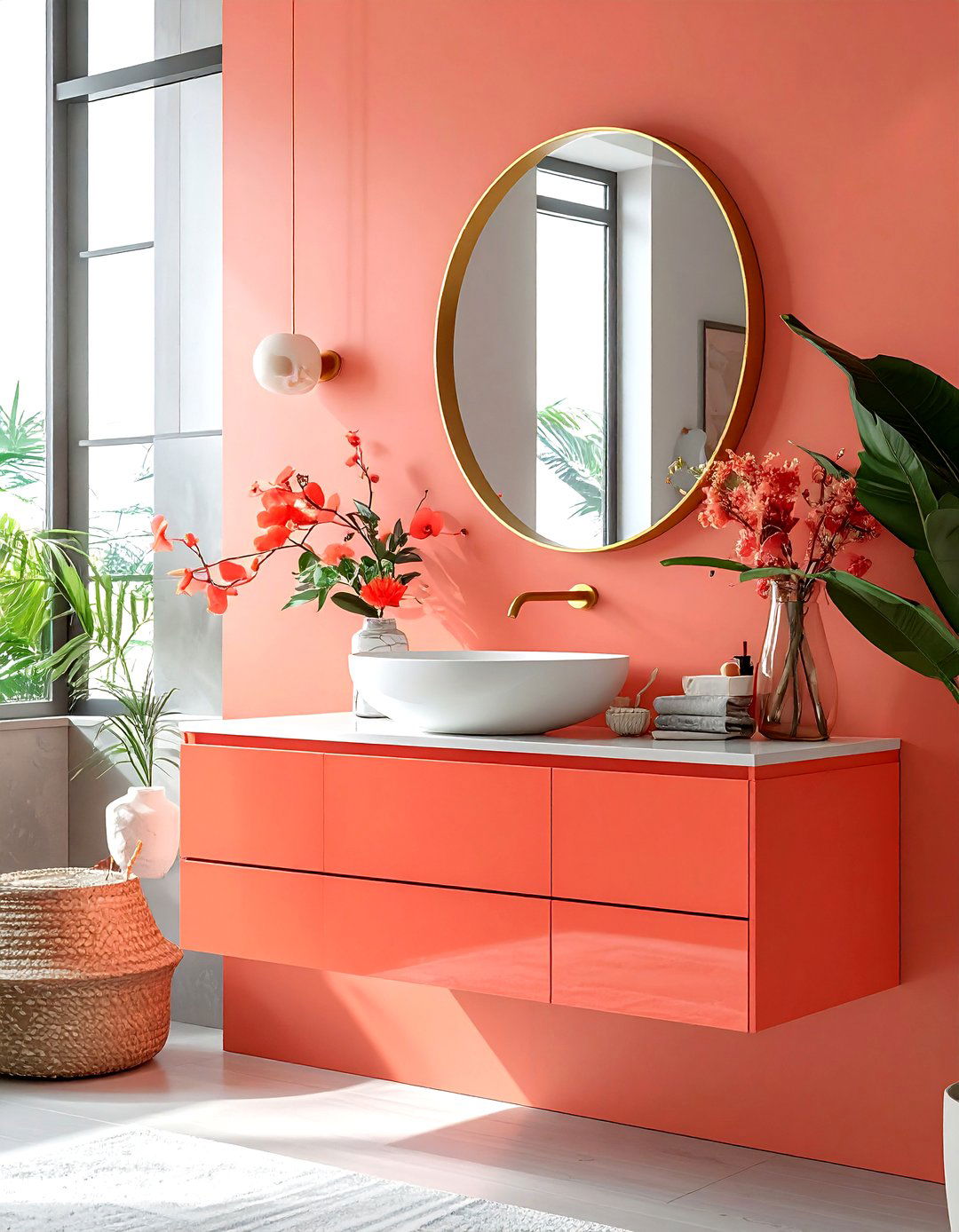Coral bathroom vanity - 30 coral decor ideas