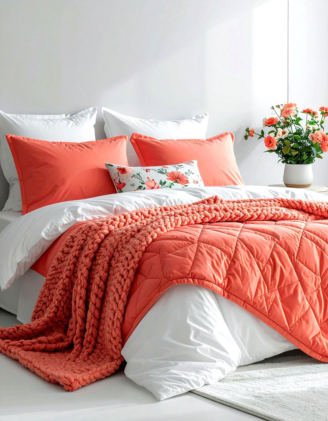 Coral bedroom bedding - 30 coral decor ideas