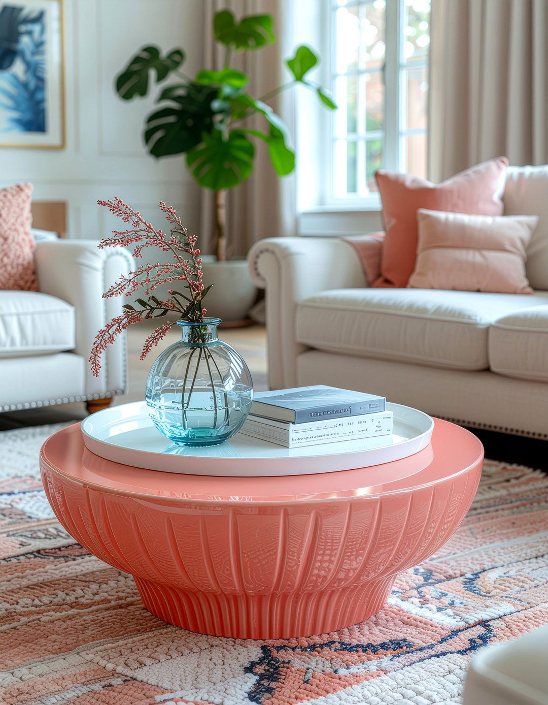 Coral coffee table - 30 coral living room ideas