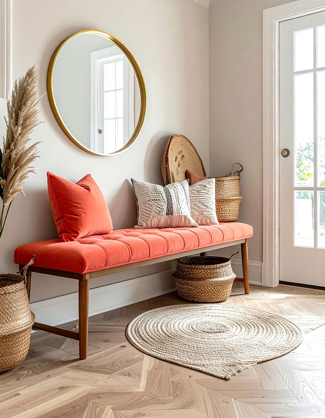 Coral entryway bench - 30 coral decor ideas