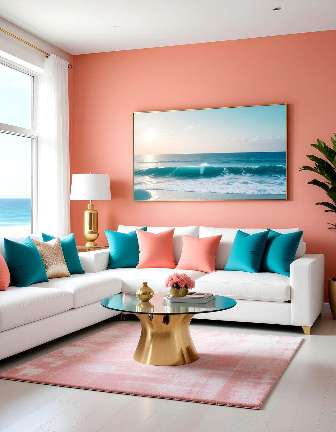 Coral living room - 30 ocean themed living room ideas