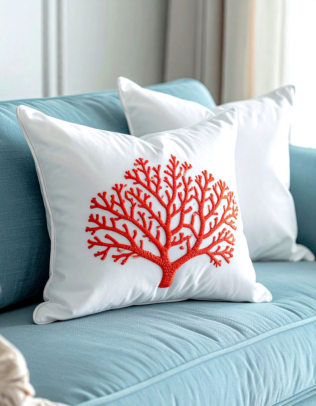 Coral motif pillow - 30 coastal decor ideas