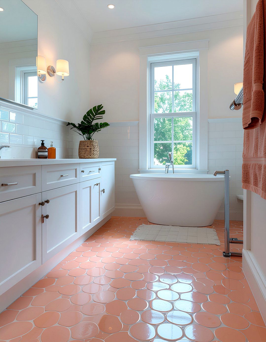 Coral penny tile bathroom - 30 coral bathroom ideas