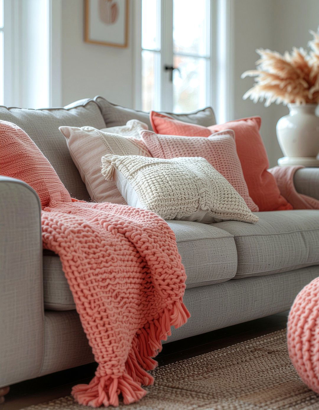Coral pillows and throws - 30 coral living room ideas