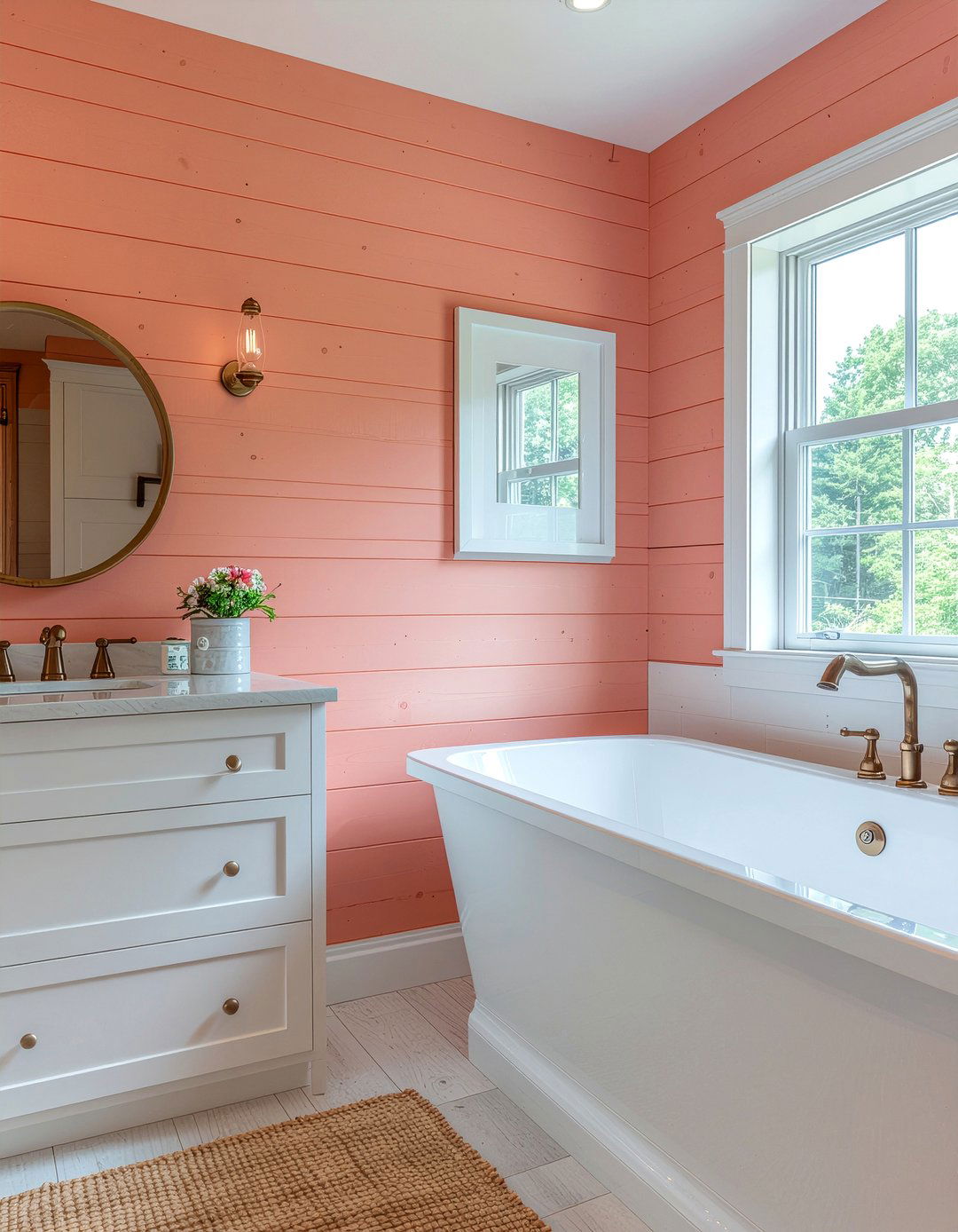 Coral shiplap bathroom - 30 coral bathroom ideas