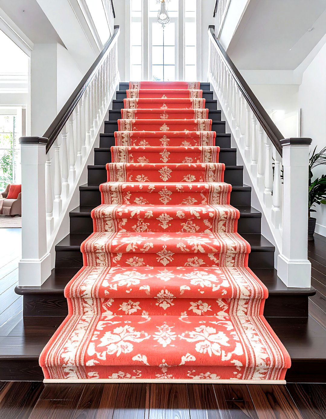Coral staircase runner - 30 coral decor ideas