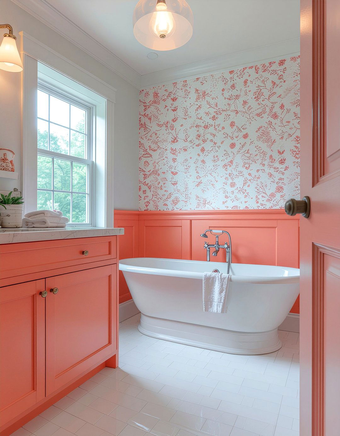 Coral wainscoting bathroom - 30 coral bathroom ideas