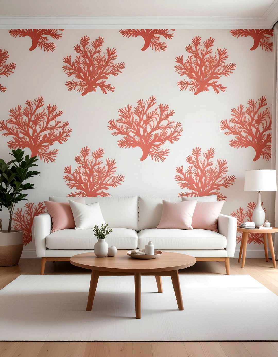 Coral wallpaper - 30 coral living room ideas