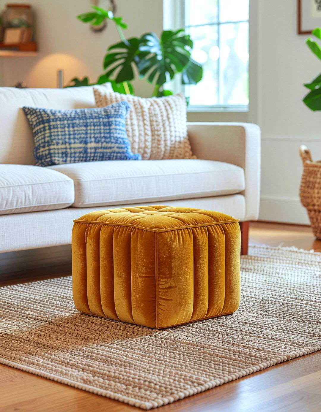 Corduroy Upholstered Footstool - 30 living room footstool ideas