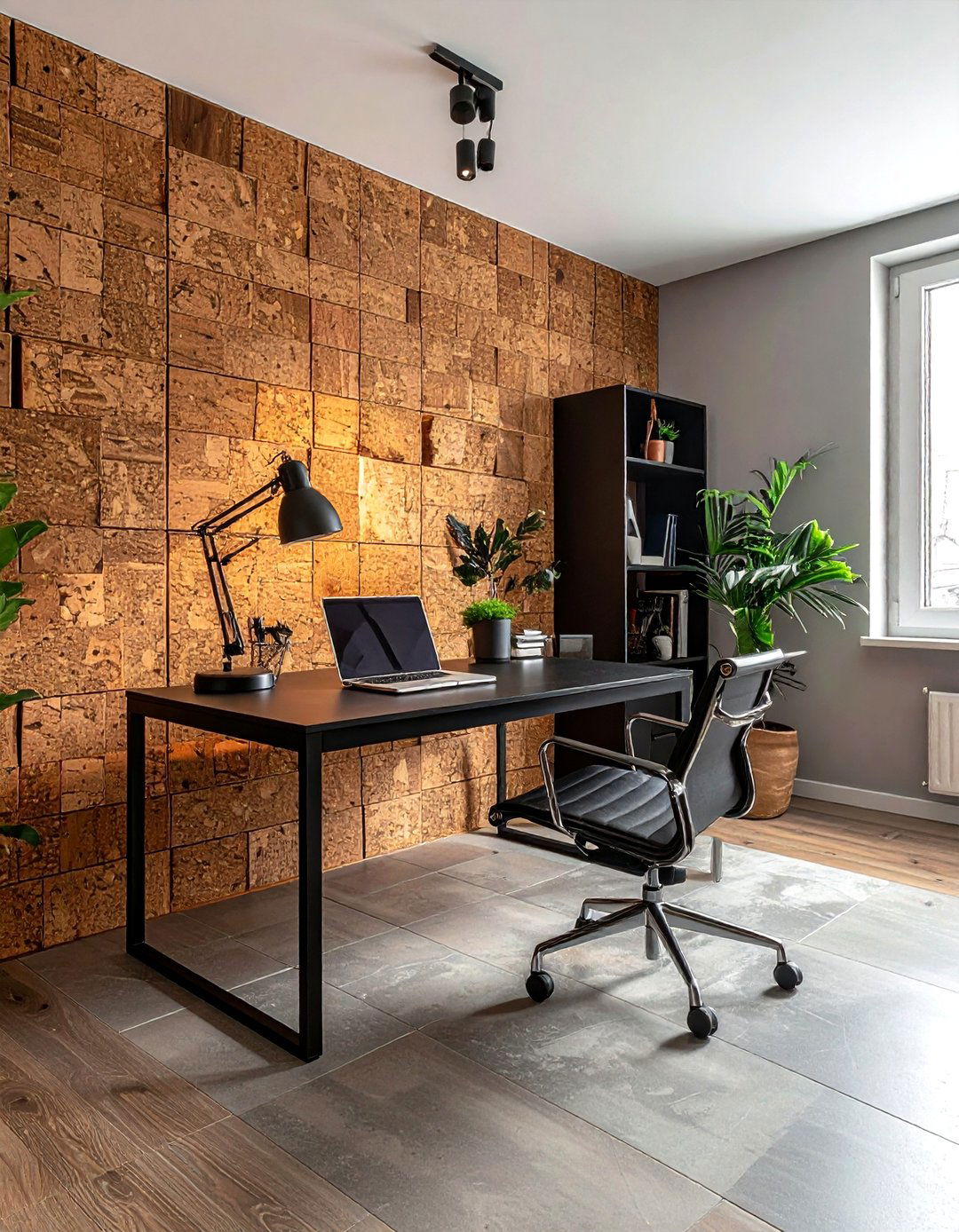 Cork Wall With Metal Desk - 30 mixed texture decor ideas