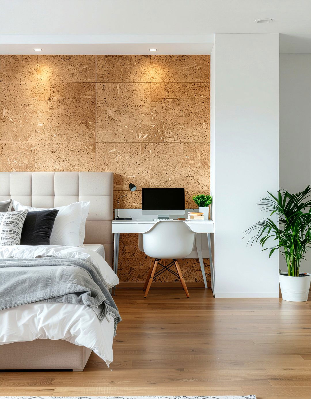 Cork wall tile - 30 bedroom texture layering ideas