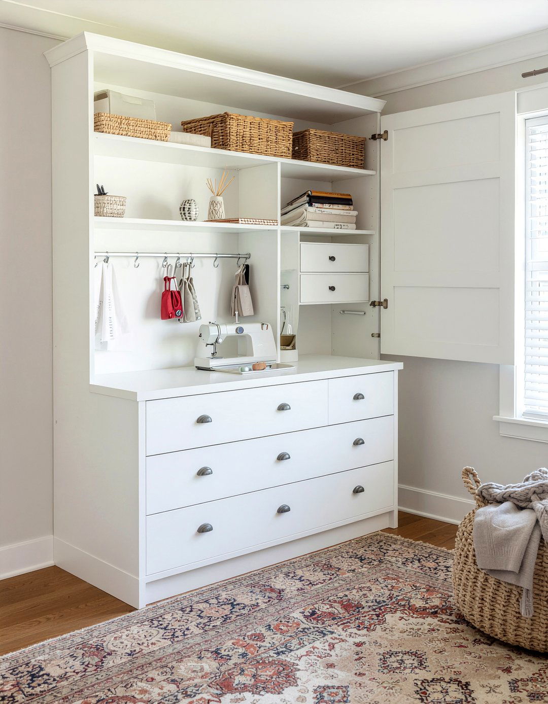 Corner Armoire Sewing Station - 30 bedroom sewing nook ideas