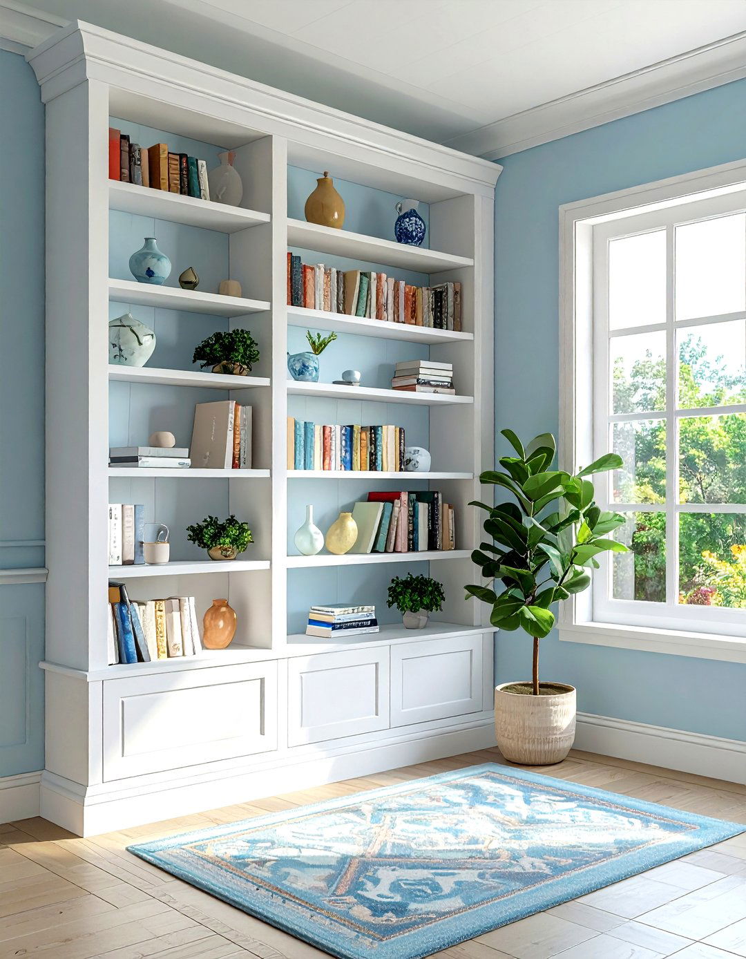 Corner Bookshelf - 30 living room space saving ideas