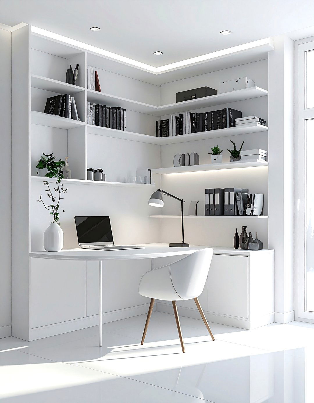 Corner Bookshelf Workspace - 30 office bookshelf ideas