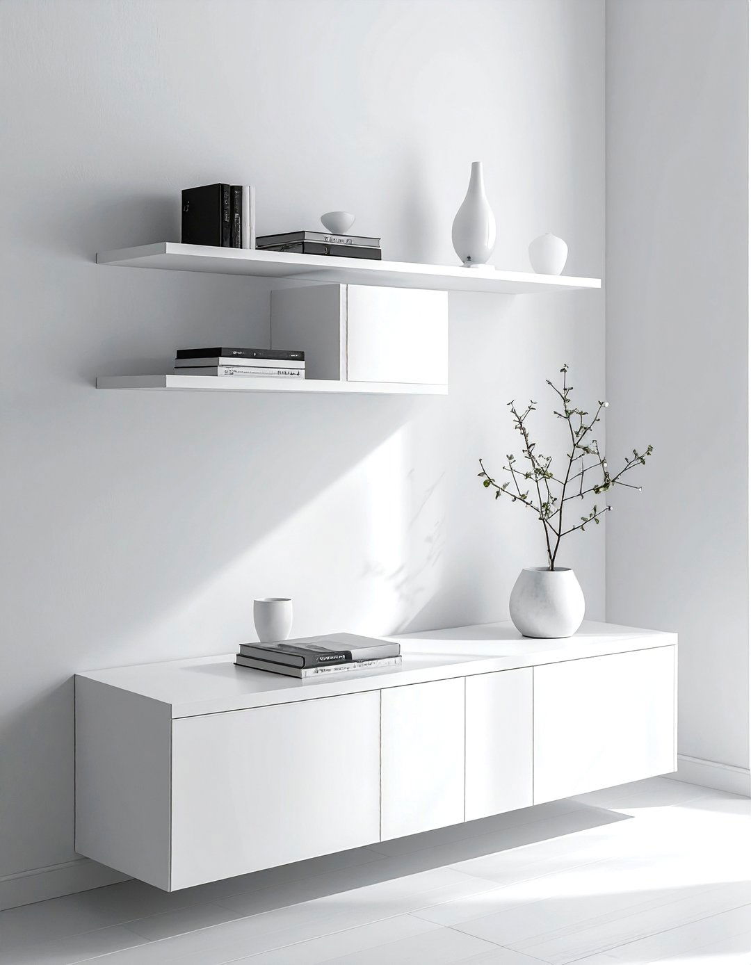 Corner Floating Shelf - 30 bedroom cabinet storage ideas