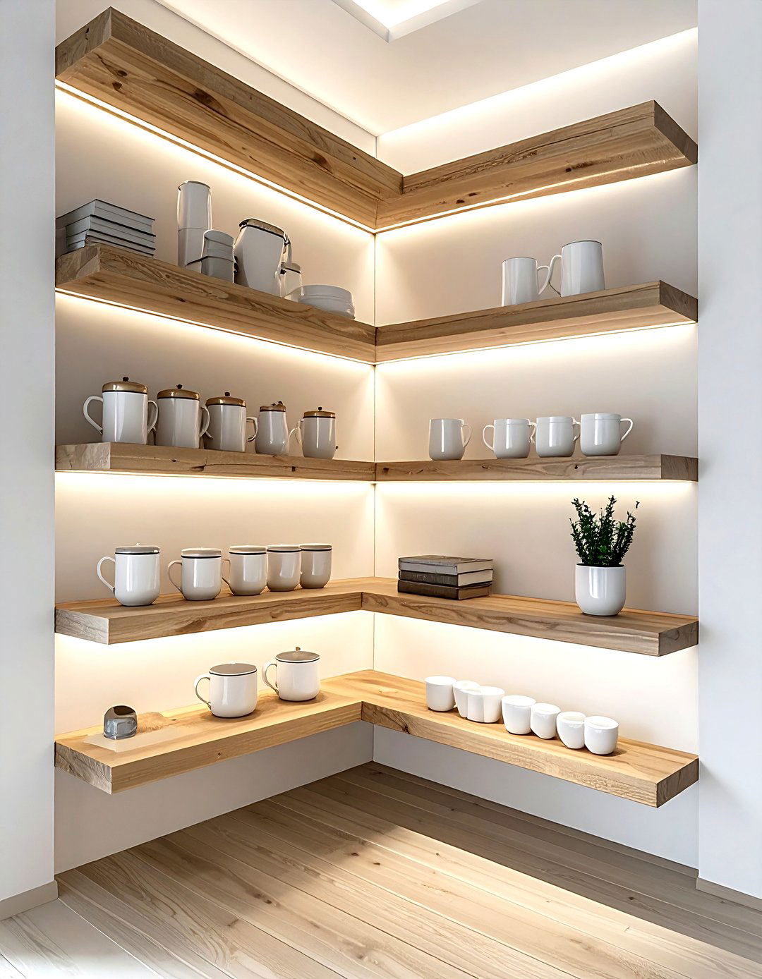 Corner Floating Shelves - 30 kitchen overhead storage ideas