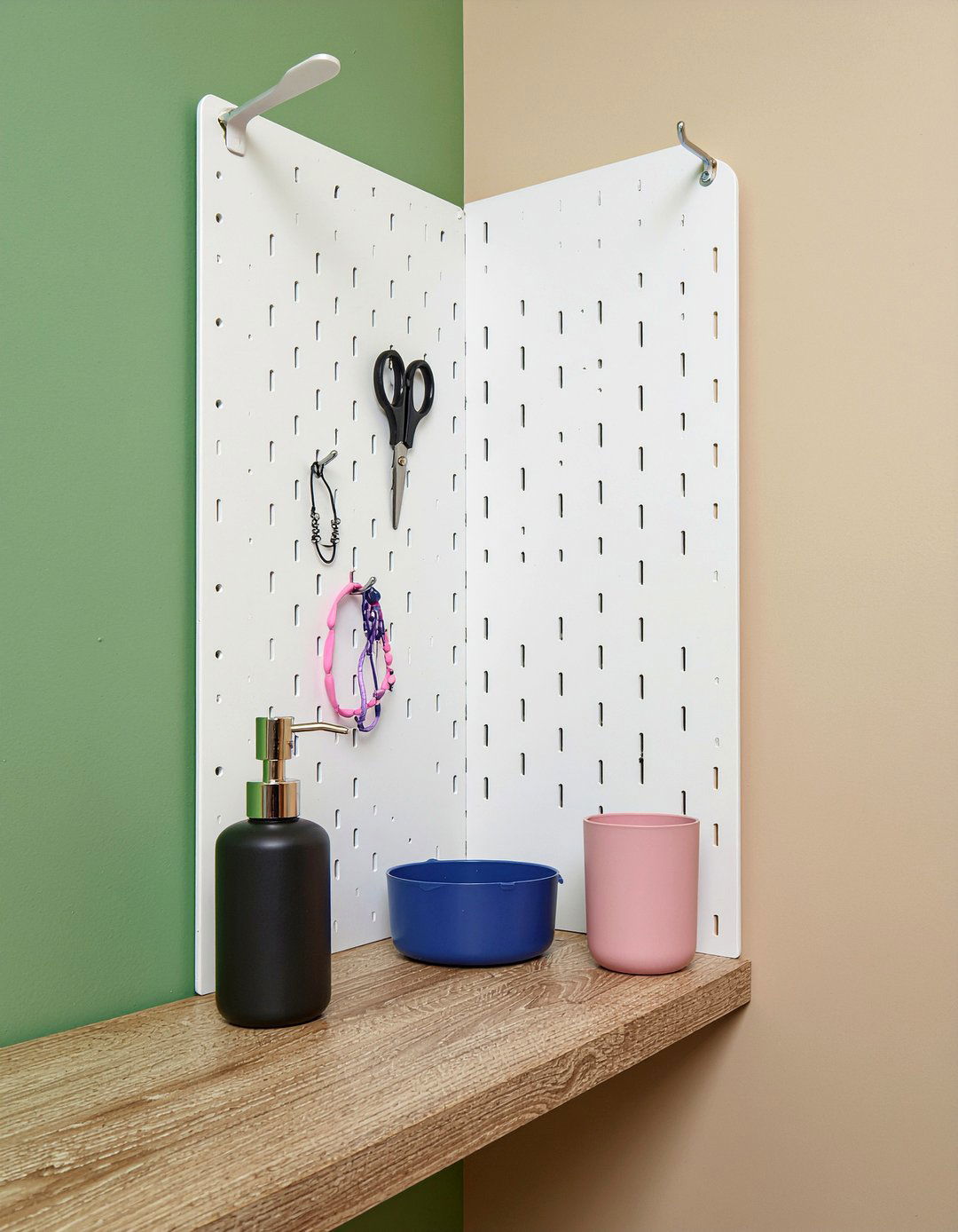 Corner Pegboard Organizer - 30 bathroom corner storage ideas