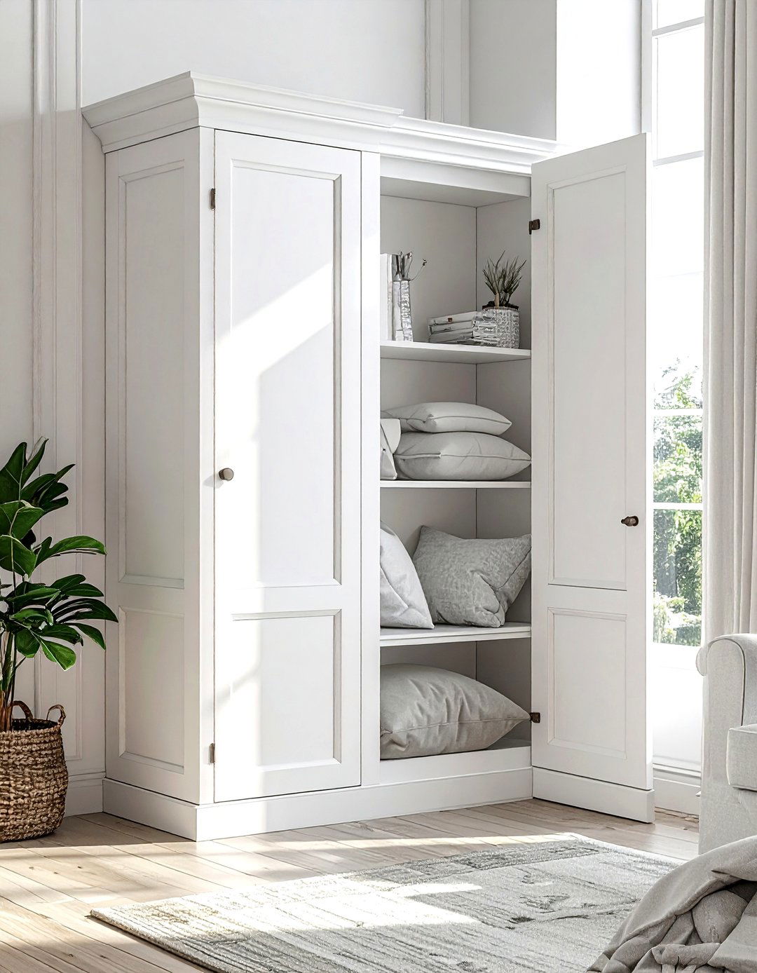Corner Storage Cabinet - 30 living room pillow storage ideas