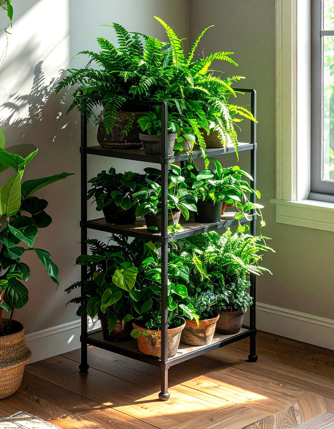 Corner Tiered Plant Stand - 30 living room corner storage ideas