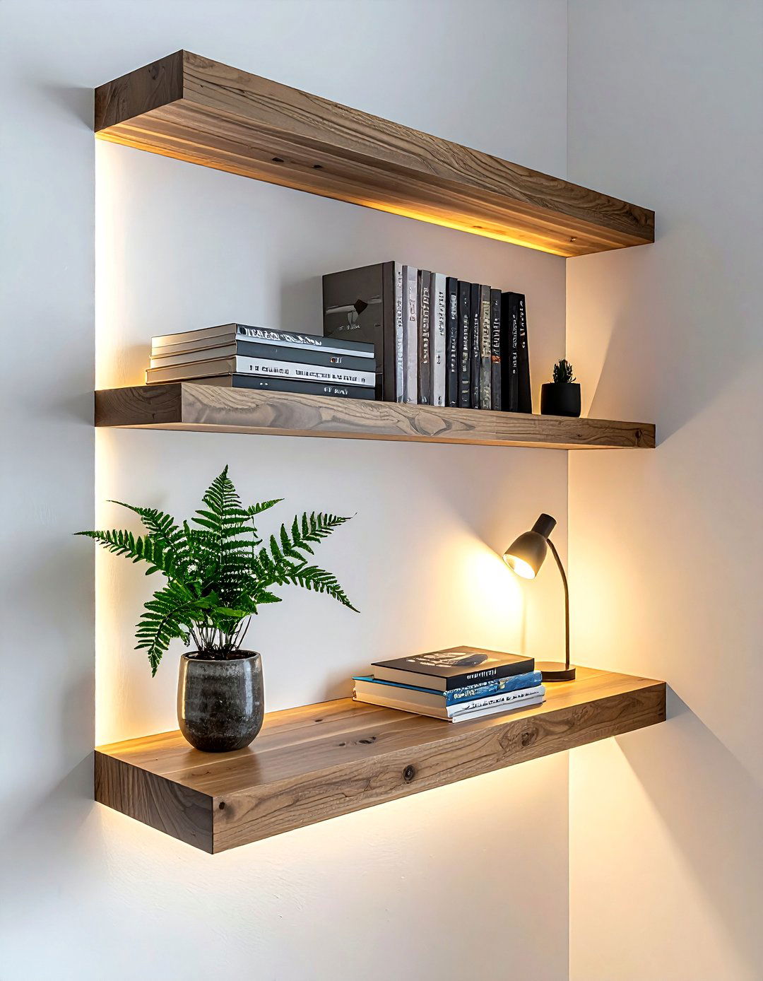 Corner Wall Shelf - 30 bedroom overhead storage ideas