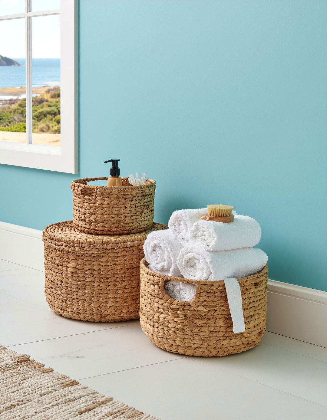 Corner Wicker Baskets - 30 bathroom corner storage ideas