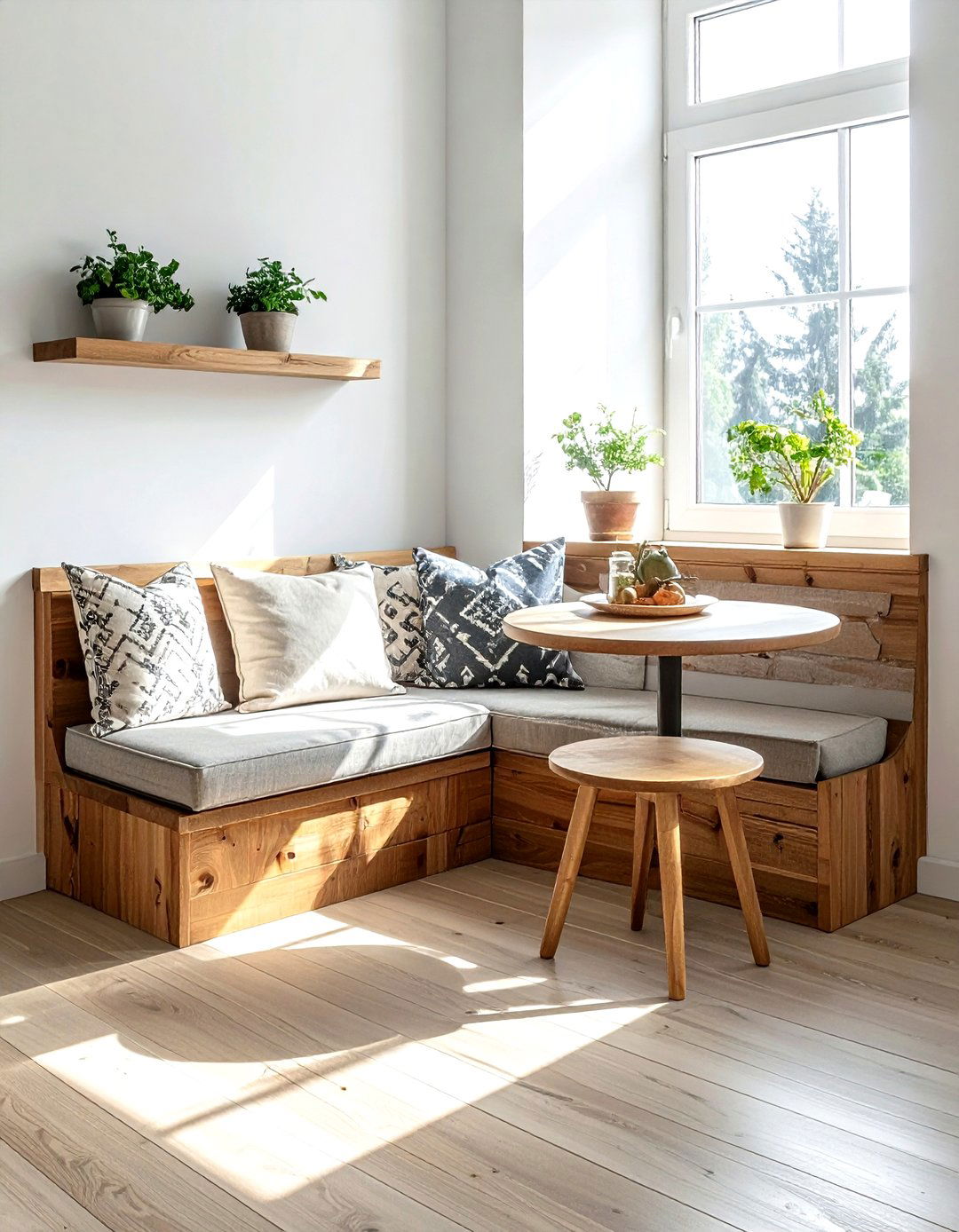 Corner Wood Dining Nook - 30 wood dining bench ideas