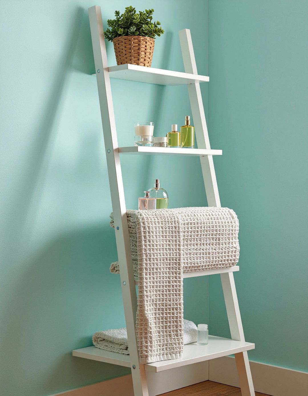 Corner bathroom ladder shelf - 30 bathroom ladder shelf ideas