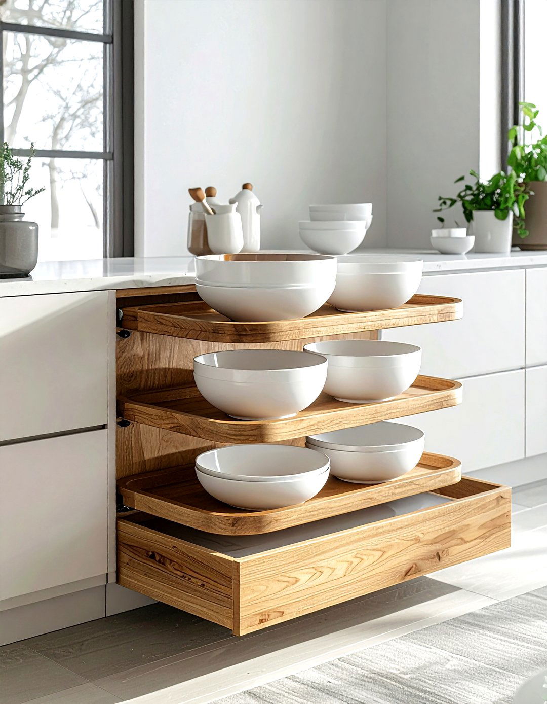 Corner cabinet lazy susan - 30 kitchen space saving ideas