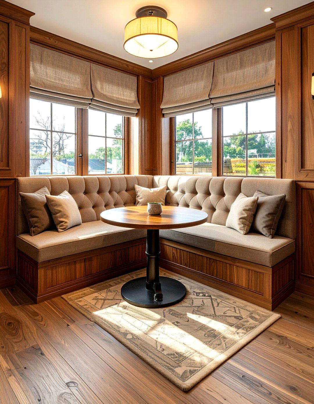 Corner dining booth - 30 narrow dining room ideas