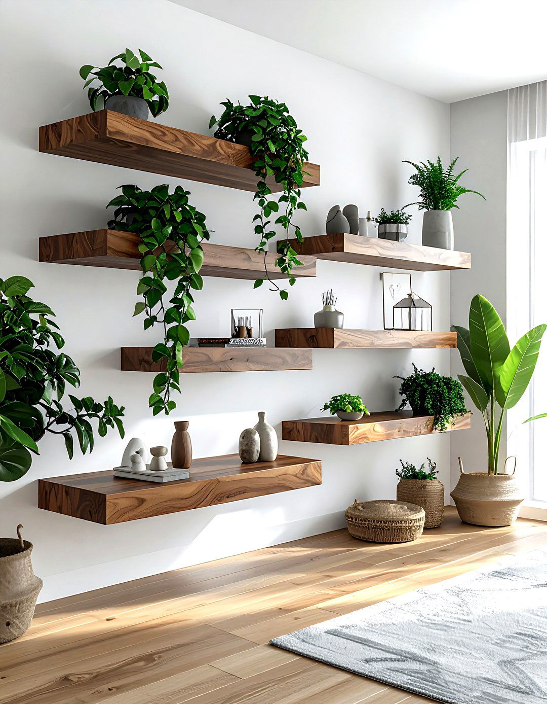 Corner floating shelves - 30 living room hanging storage ideas
