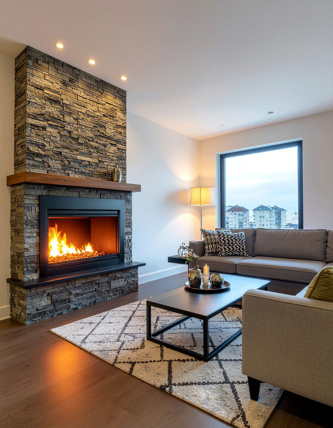 Corner gas fireplace - 30 living room modern fireplace ideas