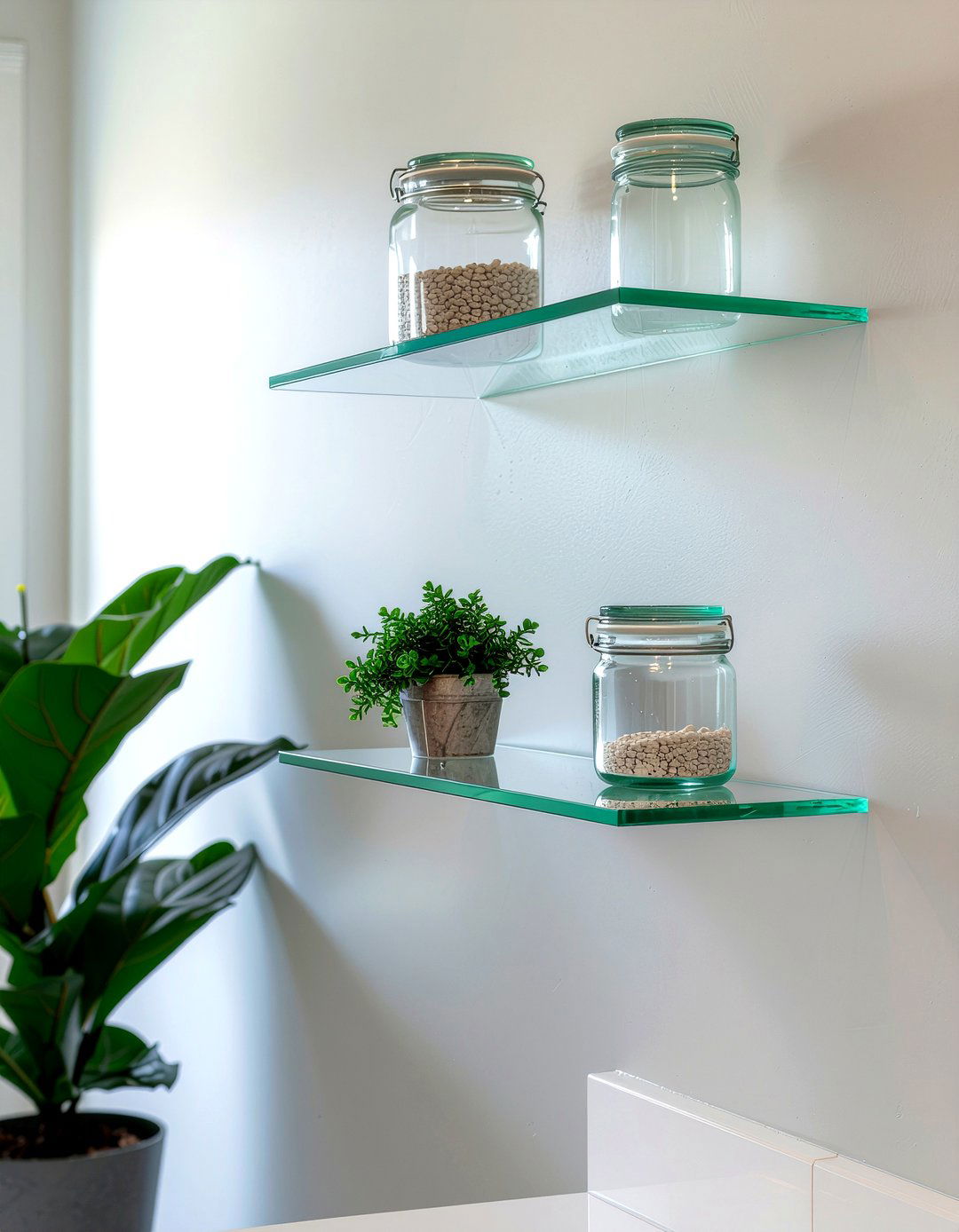 Corner glass shelves - 30 bathroom clutter-free ideas