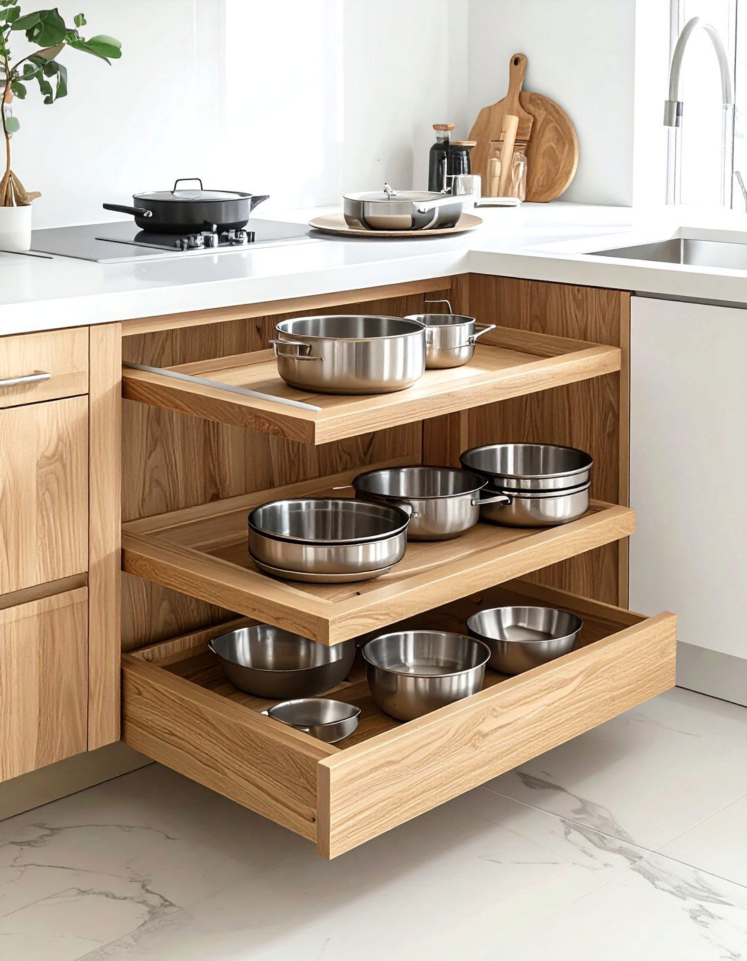 Corner lazy susan - 30 kitchen cabinet storage ideas
