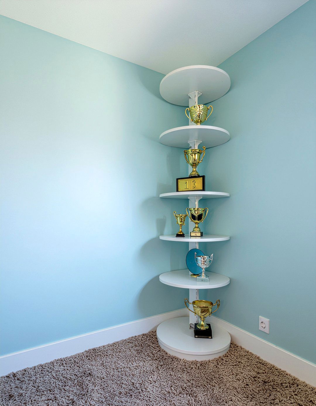 Corner shelf award unit - 30 bedroom award display ideas