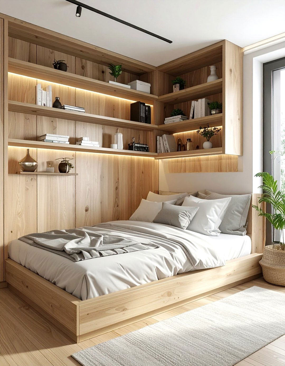 Corner shelving unit - 30 bedroom creative storage ideas