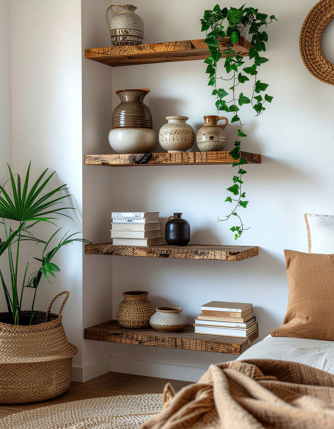 Corner shelving unit - 30 bedroom storage tips