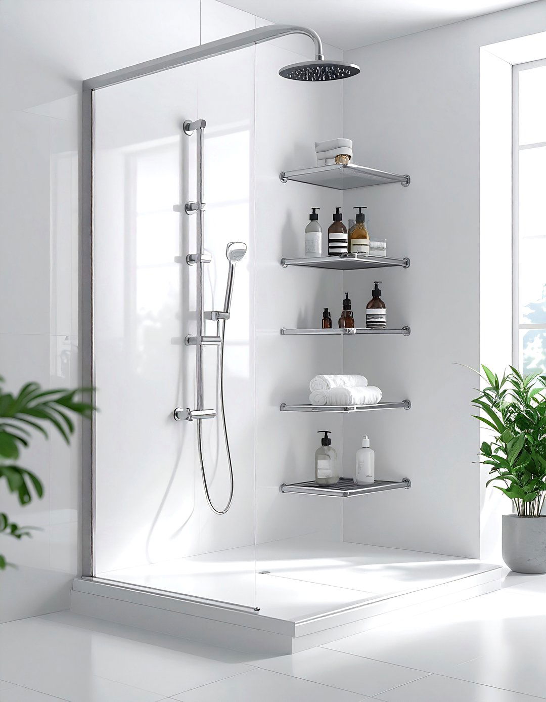 Corner shower storage system - 30 bathroom storage solutions