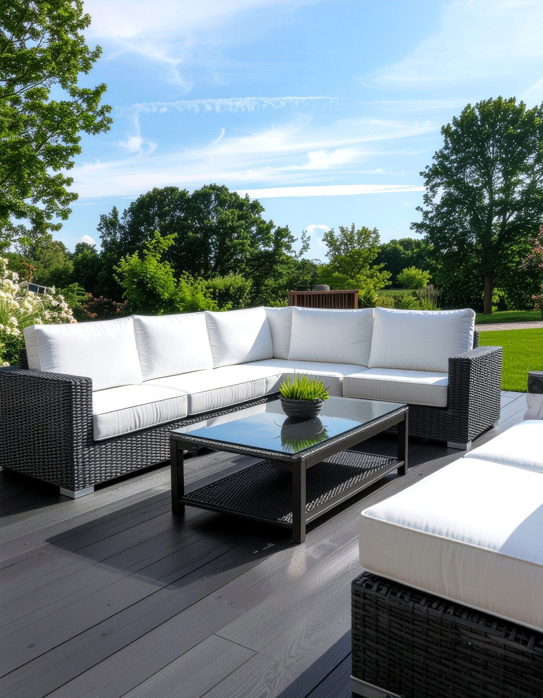 Corner sofa with rising table - 30 garden dining ideas